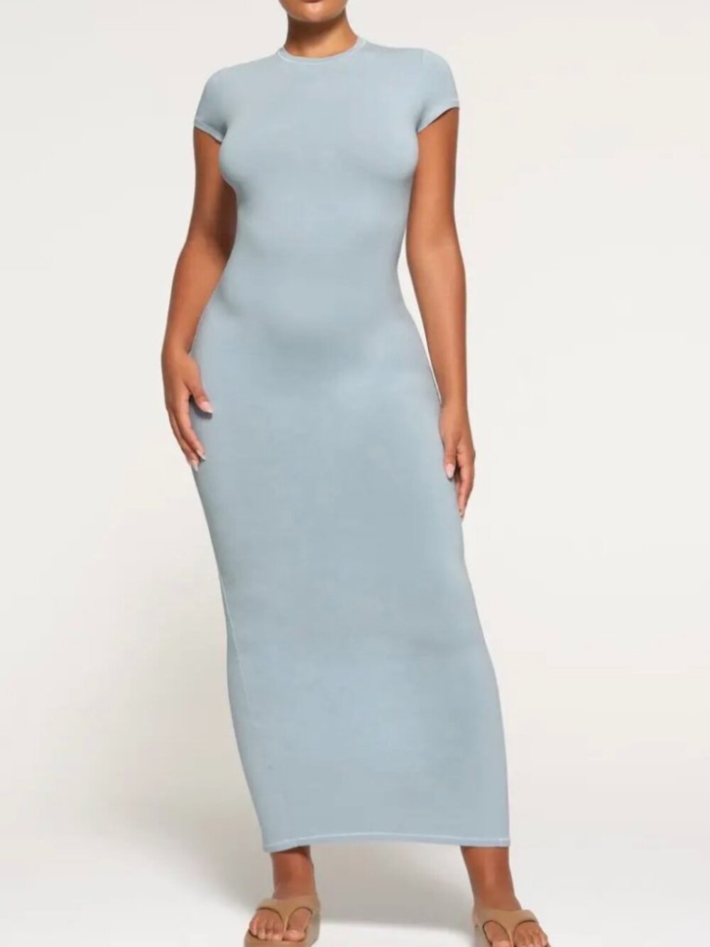 SKIMS Vintage Maxi Dress Sleeveless Size M Soft Blue Scoop neck Back Slit Lounge